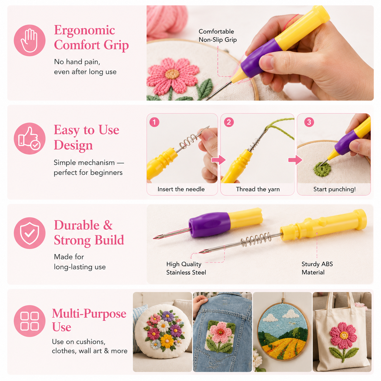 Punch Needle Embroidery Tool Kit for Beginners (3 Sizes)