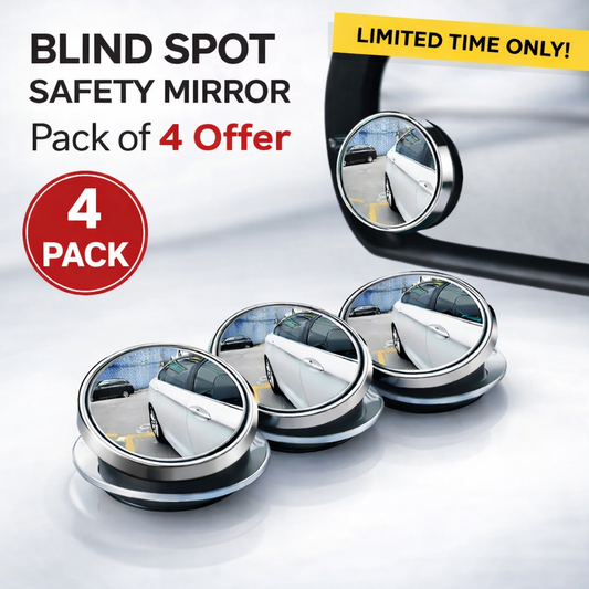 360° Wide Angle Blind Spot Safety Mirror for Cars & SUVs – Easy Stick-On (Pack of 4)