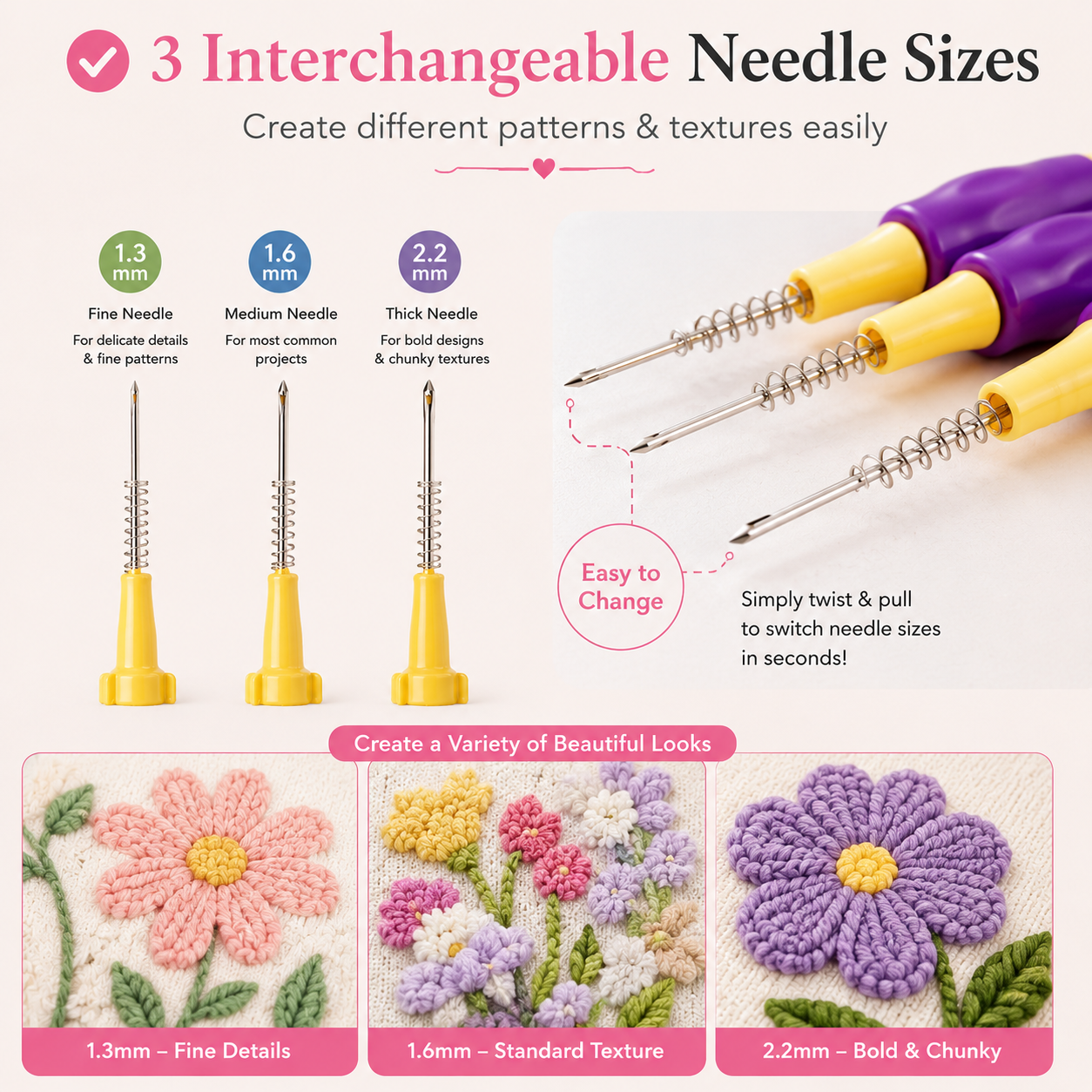Punch Needle Embroidery Tool Kit for Beginners (3 Sizes)